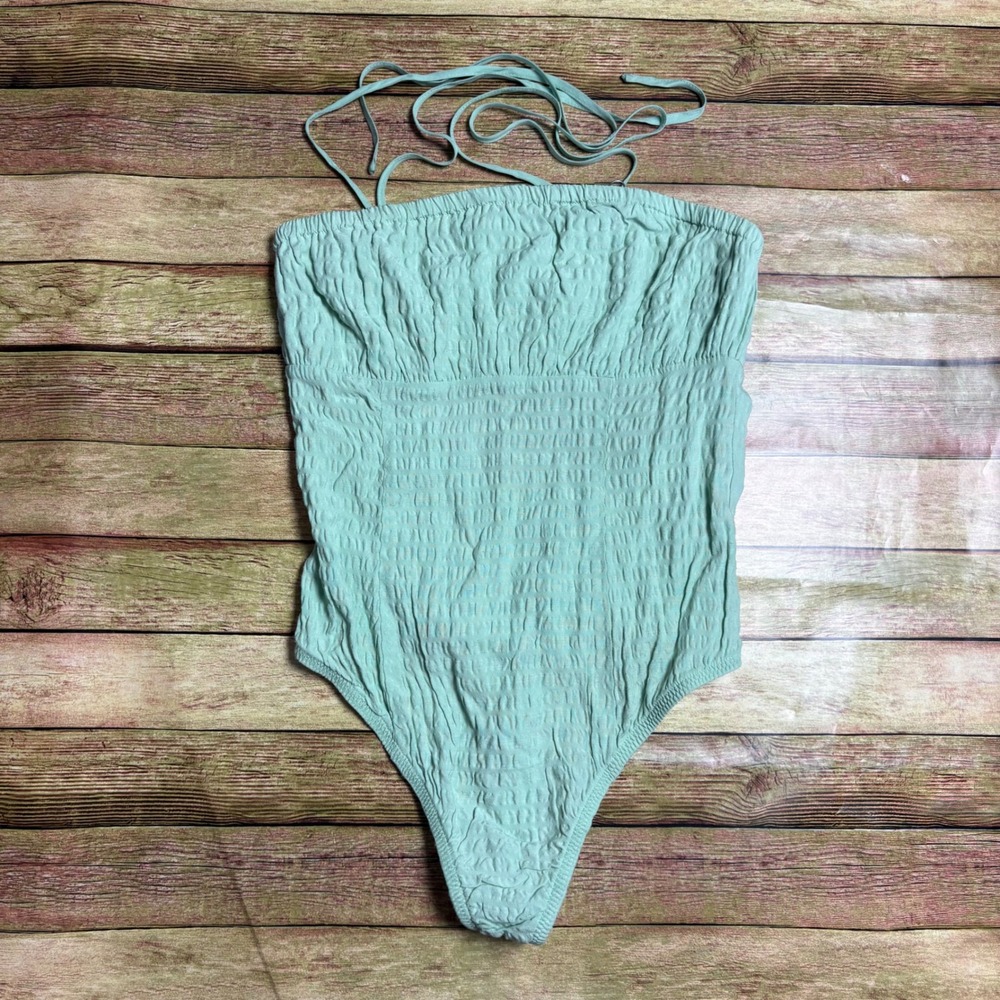 Out From Under Urban Outfitters Natalia Smocked Bodysuit Mint Green Small S